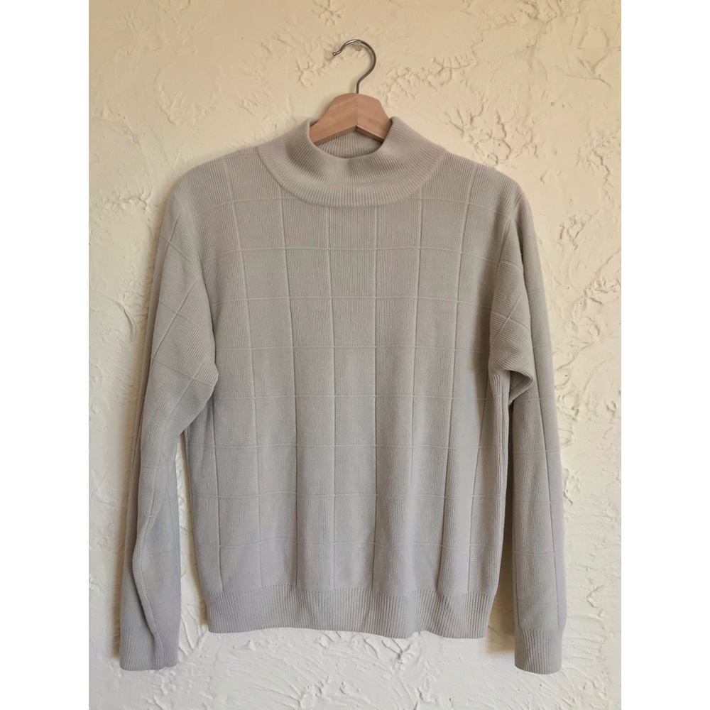 S beige grid vintage sweater with shoulder pads